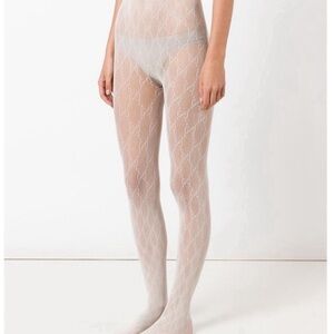 Gucci Logo GG White Patterned Tights NWOB